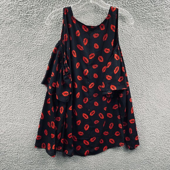 Torrid Womens Georgette Top 3 3X Red Black Lip Kiss Print Going Out Night Out - Picture 2 of 9